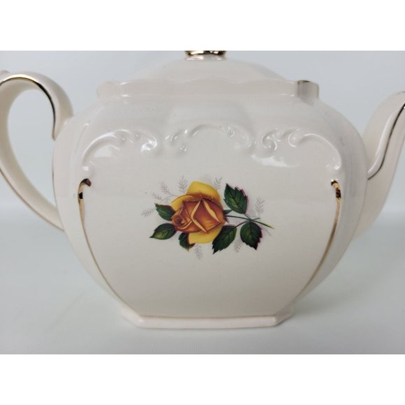 Vintage‎ Sadler England Cube Teapot Yellow Roses w. Gold Trim - Picture 6 of 15